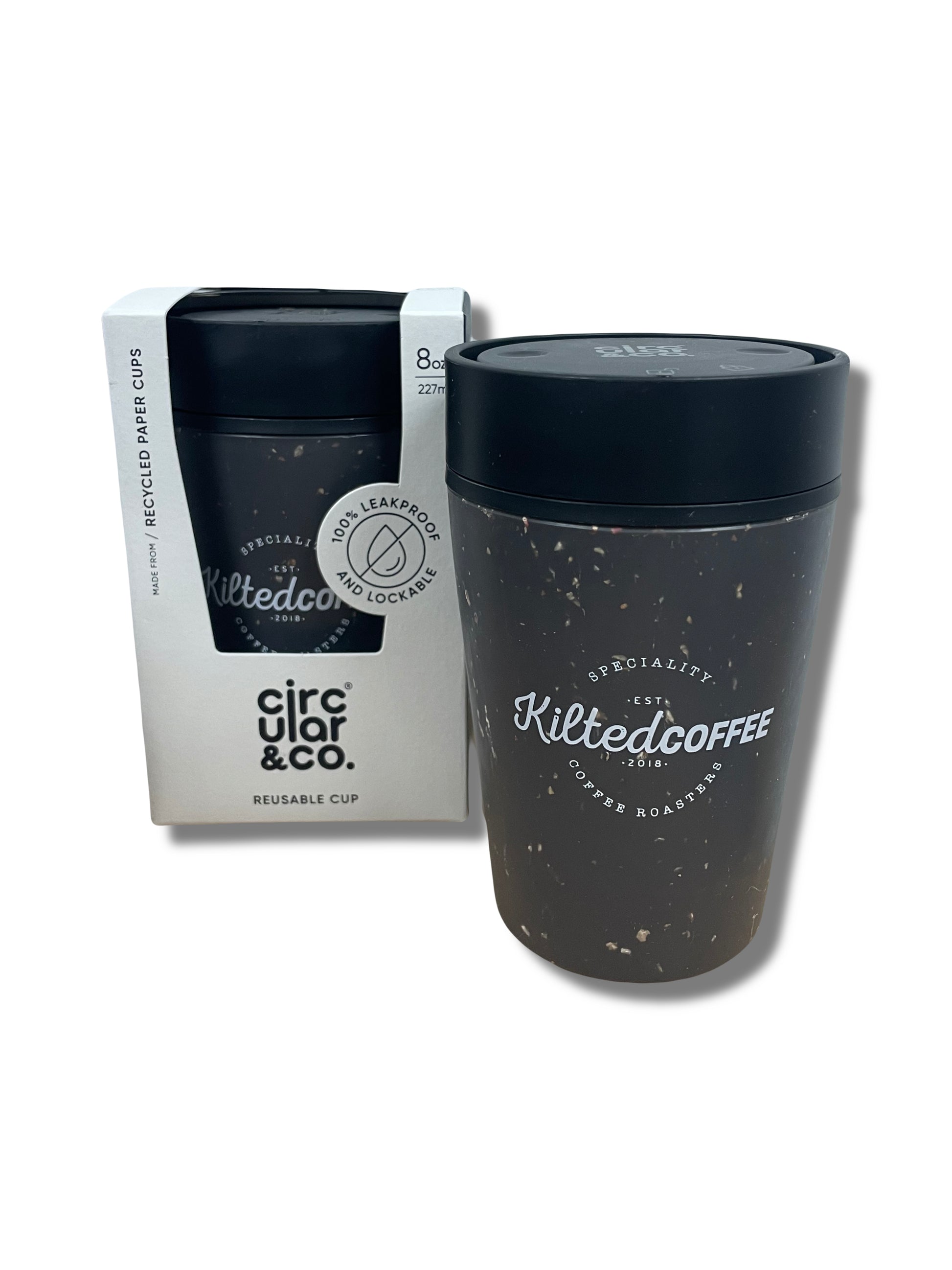 "Eco-friendly travel mug with Circular & Co. branding."
